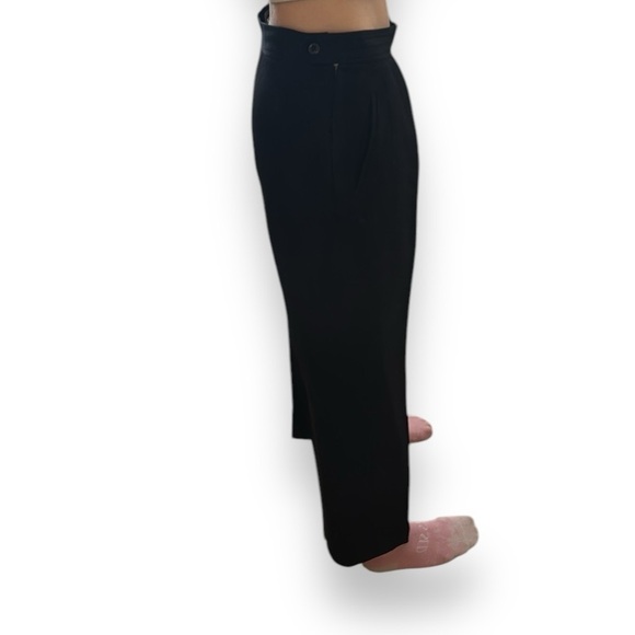 100% wool designer pants black pleated pockets m/l high-rise lined ankle pant - Picture 12 of 13